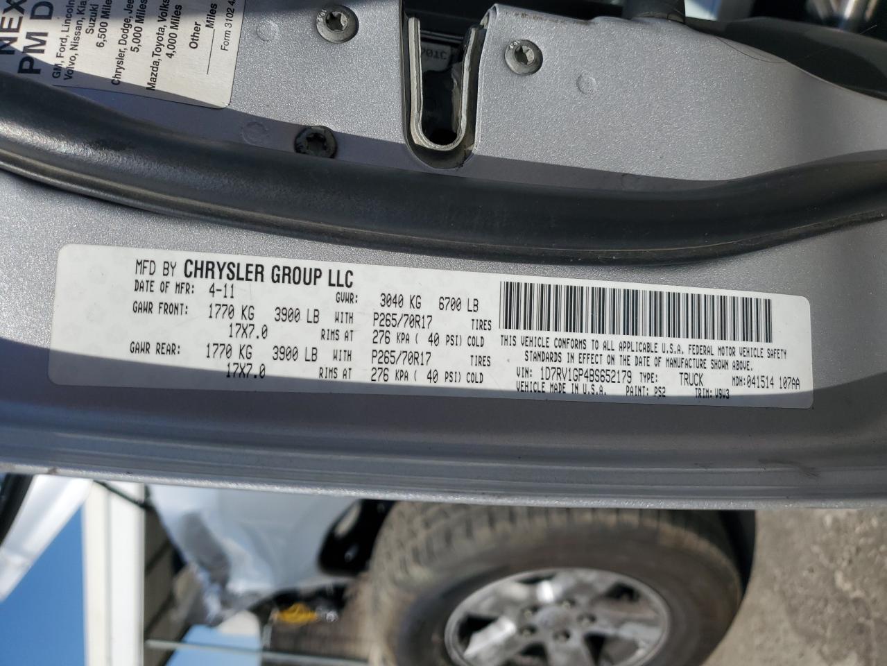 2011 Dodge Ram 1500 VIN: 1D7RV1GP4BS652179 Lot: 63338395