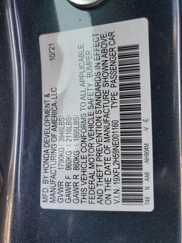 2022 Honda Civic Lx VIN: 19XFL2H59NE001160 Lot: 65476845
