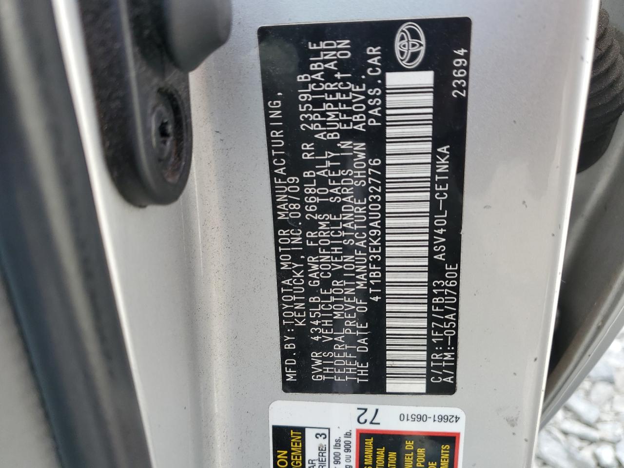 2010 Toyota Camry Base VIN: 4T1BF3EK9AU032776 Lot: 64518065