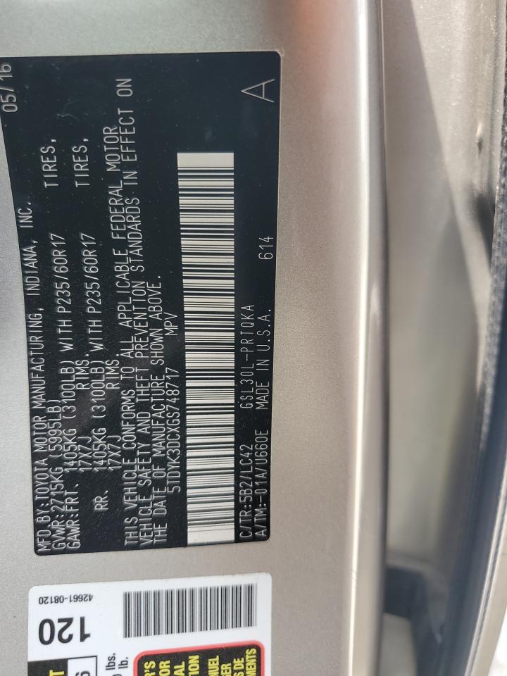 2016 Toyota Sienna Xle VIN: 5TDYK3DCXGS748717 Lot: 63813525