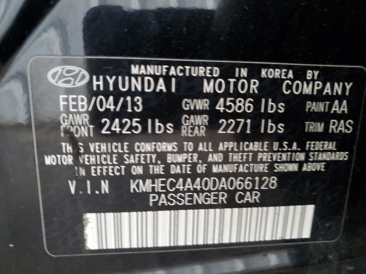 2013 Hyundai Sonata Hybrid VIN: KMHEC4A40DA06612 Lot: 64559945