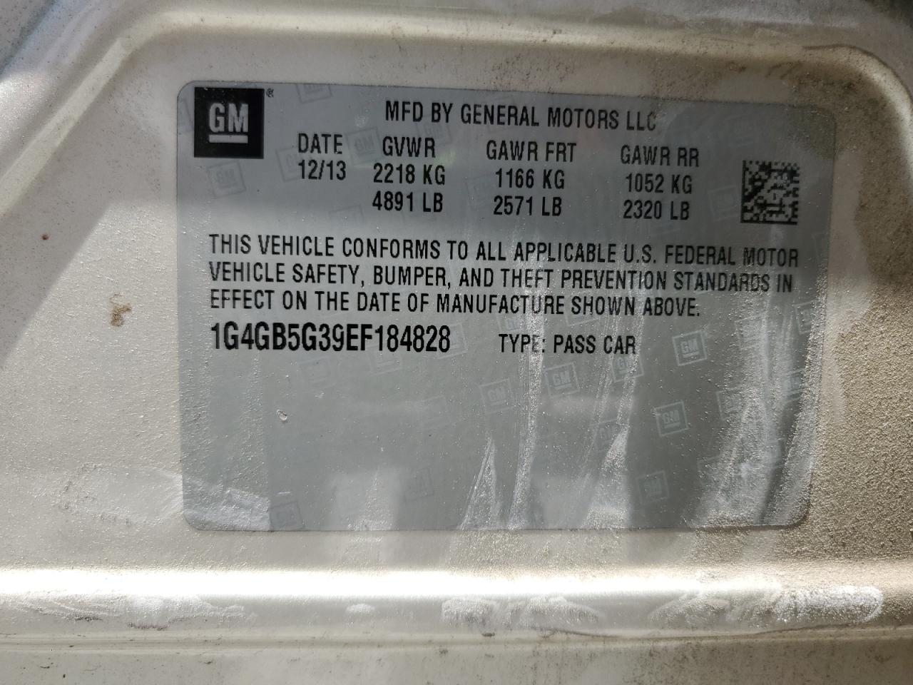 2014 Buick Lacrosse VIN: 1G4GB5G39EF184828 Lot: 64122145
