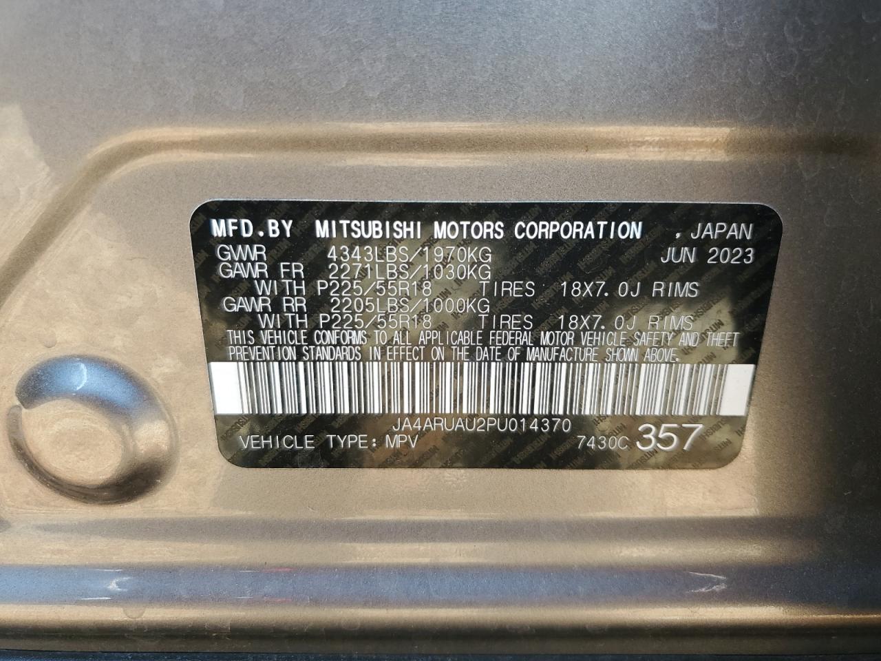 2023 Mitsubishi Outlander Sport S/Se VIN: JA4ARUAU2PU014370 Lot: 65223045