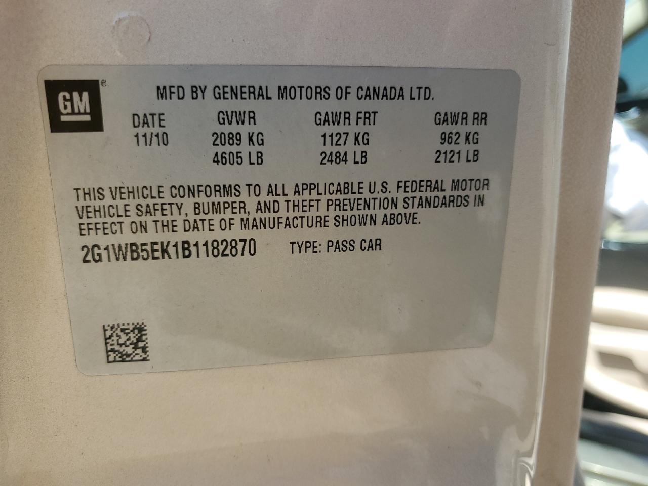 2011 Chevrolet Impala Lt VIN: 2G1WB5EK1B1182870 Lot: 66459765