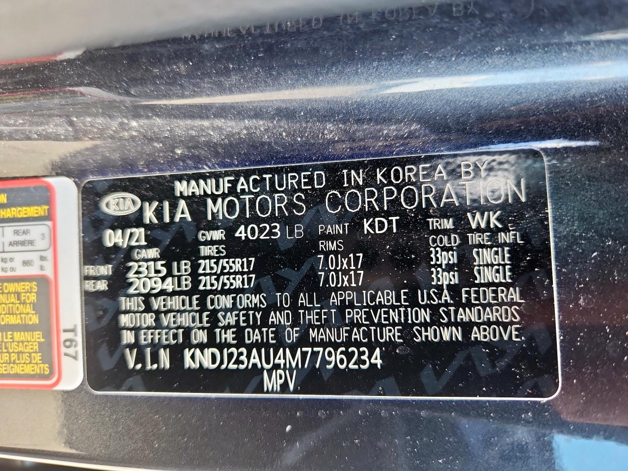 2021 Kia Soul Lx VIN: KNDJ23AU4M7796234 Lot: 65010535