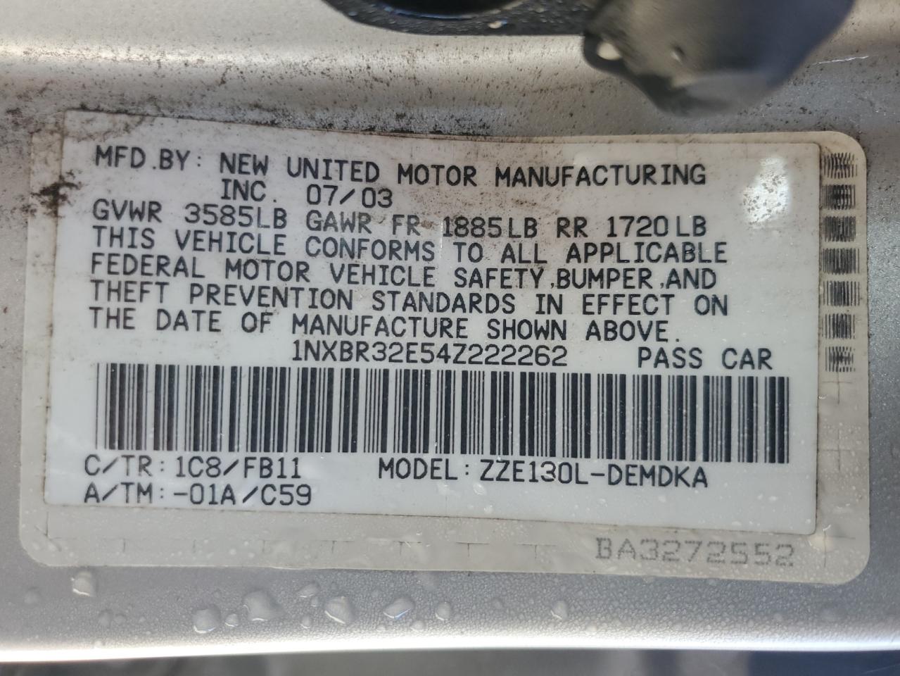 1NXBR32E54Z222262 2004 Toyota Corolla Ce