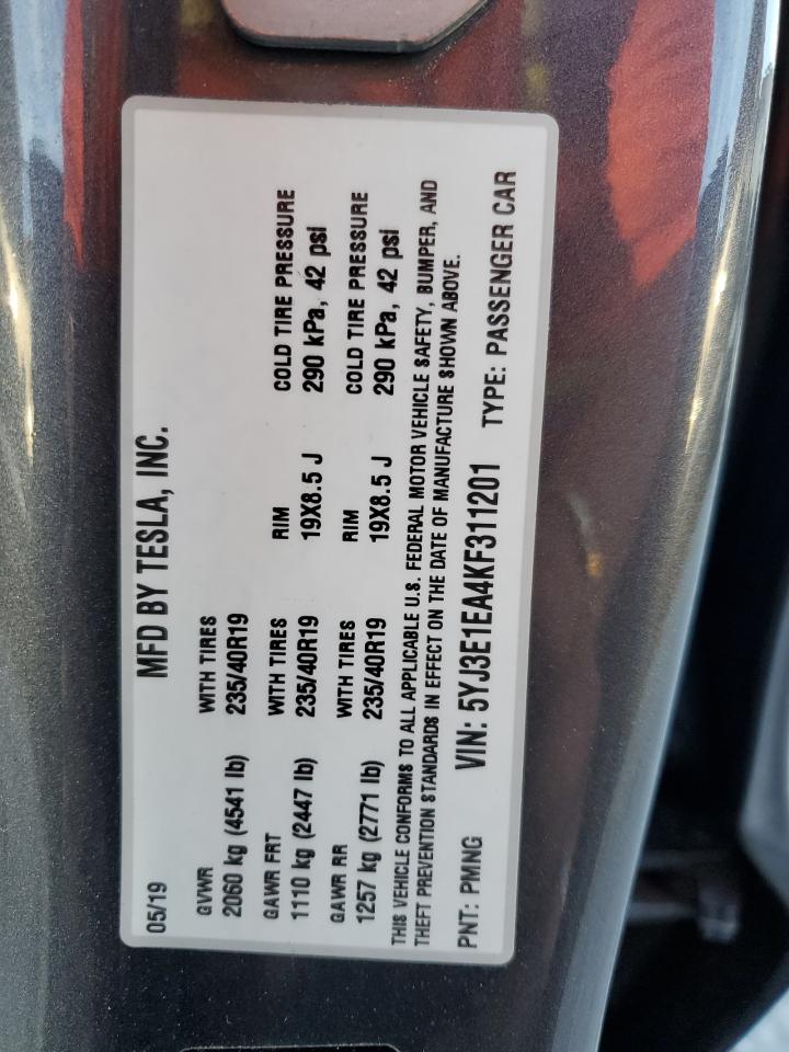 2019 Tesla Model 3 VIN: 5YJ3E1EA4KF311201 Lot: 64285945