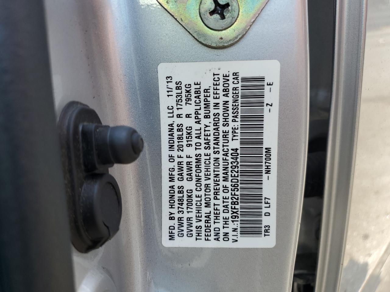 2013 Honda Civic Lx VIN: 19XFB2F56DE293404 Lot: 64674695