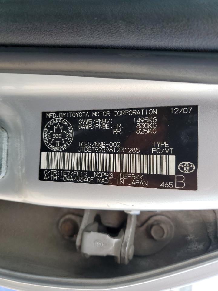 2008 Toyota Yaris VIN: JTDBT923981231285 Lot: 63799015