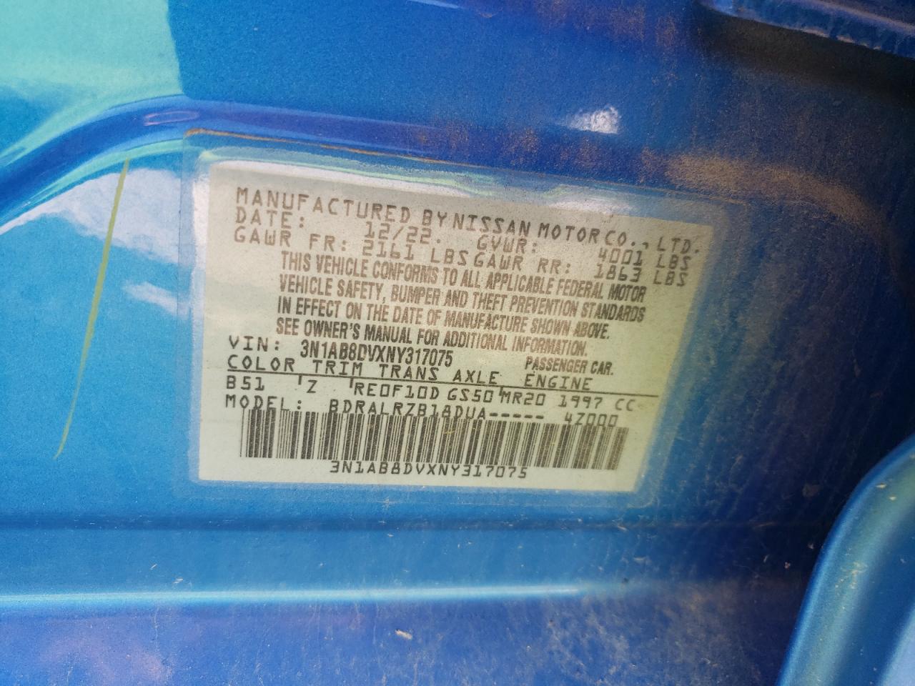 2022 Nissan Sentra Sr VIN: 3N1AB8DVXNY317075 Lot: 64746775