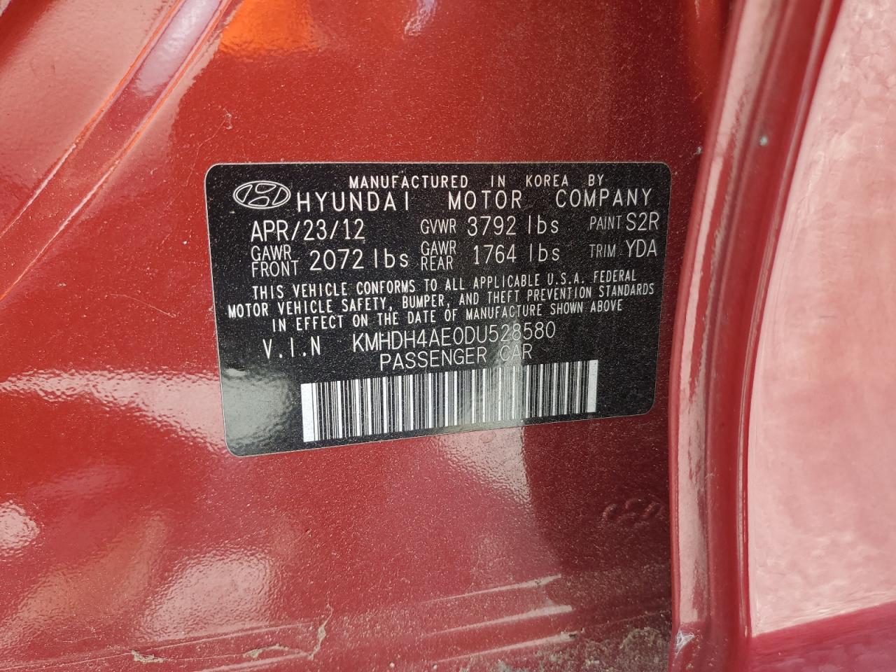 2013 Hyundai Elantra Gls VIN: KMHDH4AE0DU528580 Lot: 64867265