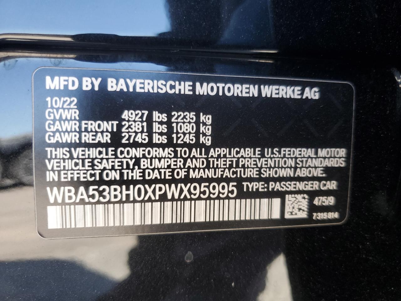 2023 BMW 530 I VIN: WBA53BH0XPWX95995 Lot: 63259575