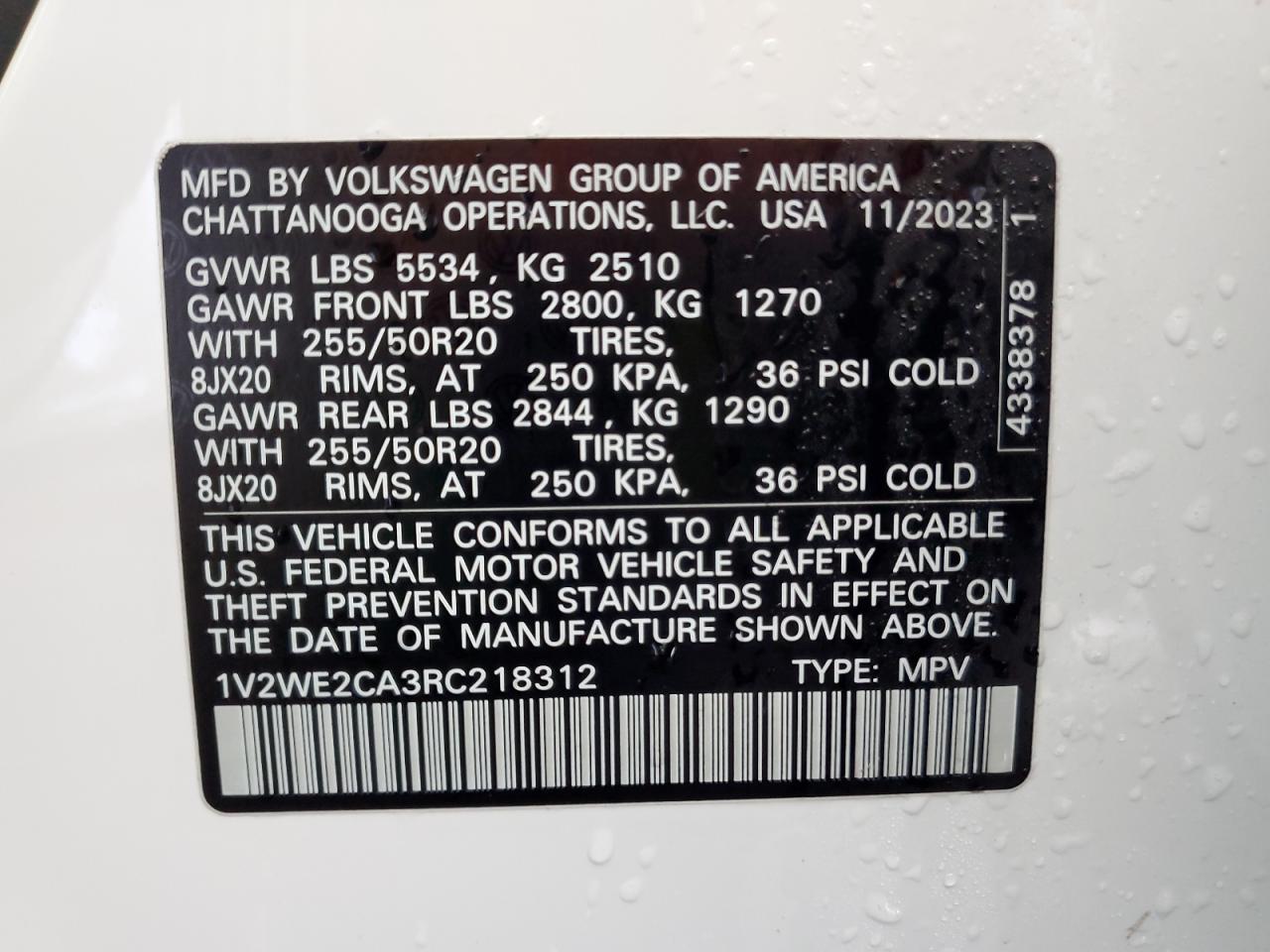 2024 Volkswagen Atlas Cross Sport Se VIN: 1V2WE2CA3RC218312 Lot: 63518035