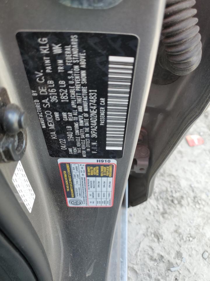 2022 Kia Rio Lx VIN: 3KPA24AD2NE474831 Lot: 62943665