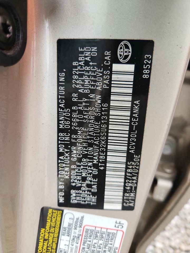 2005 Toyota Camry Le VIN: 4T1BE32K65U613116 Lot: 64740785