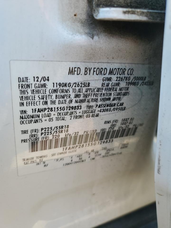 2005 Ford Five Hundred Limited VIN: 1FAHP28155G129833 Lot: 62831835