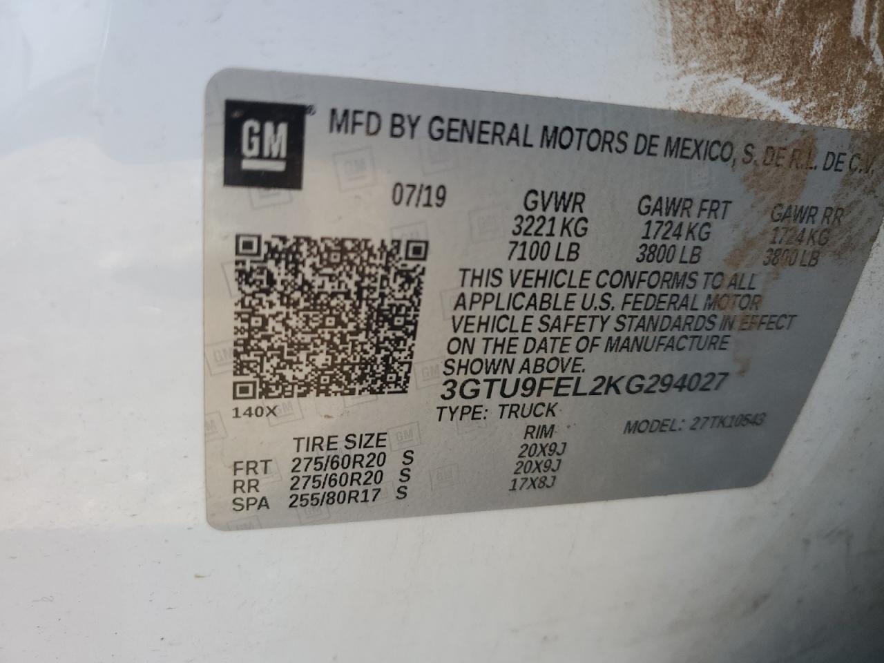 2019 GMC Sierra K1500 Denali VIN: 3GTU9FEL2KG294027 Lot: 64598515