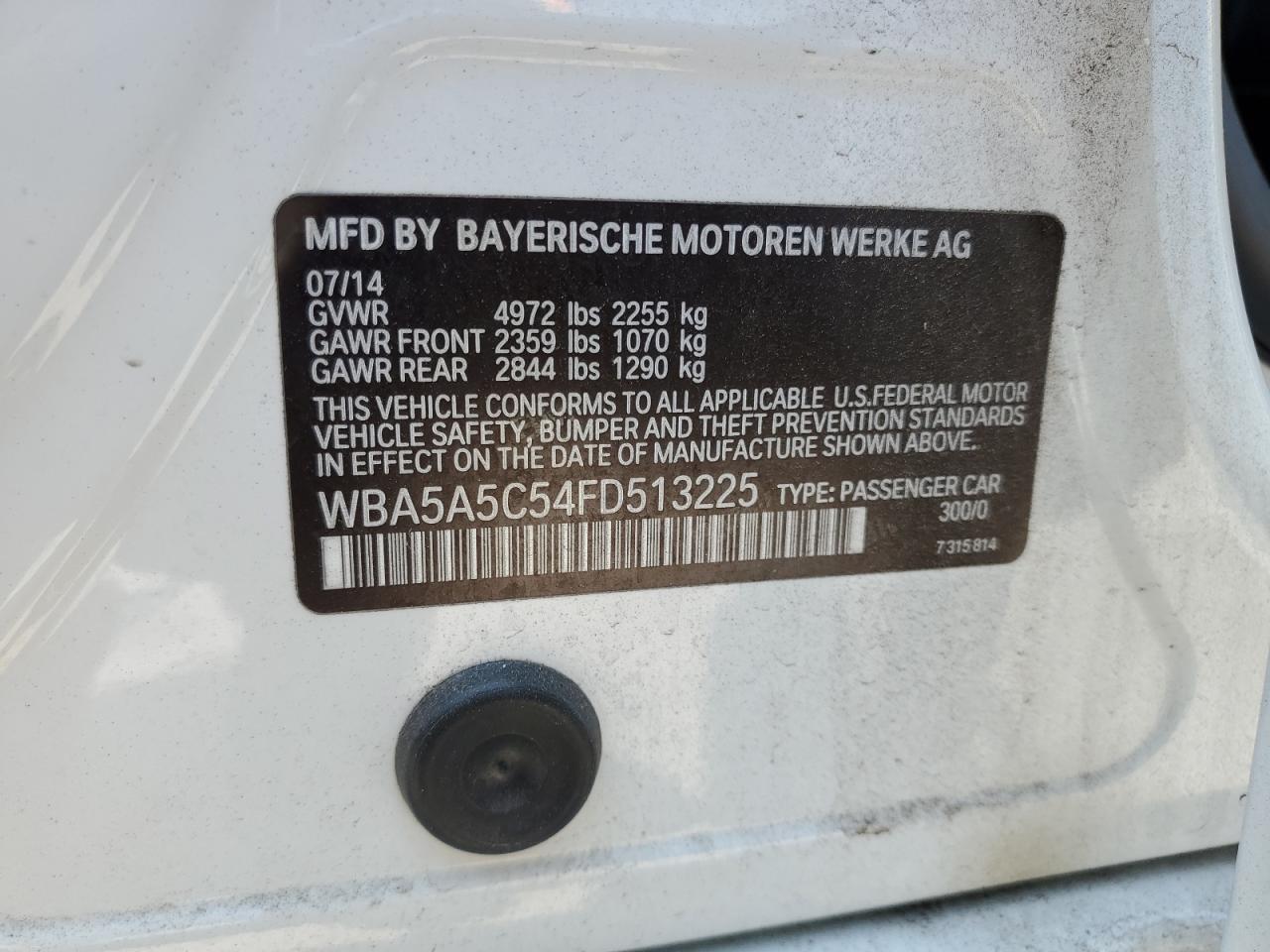 2015 BMW 528 I VIN: WBA5A5C54FD513225 Lot: 64302645