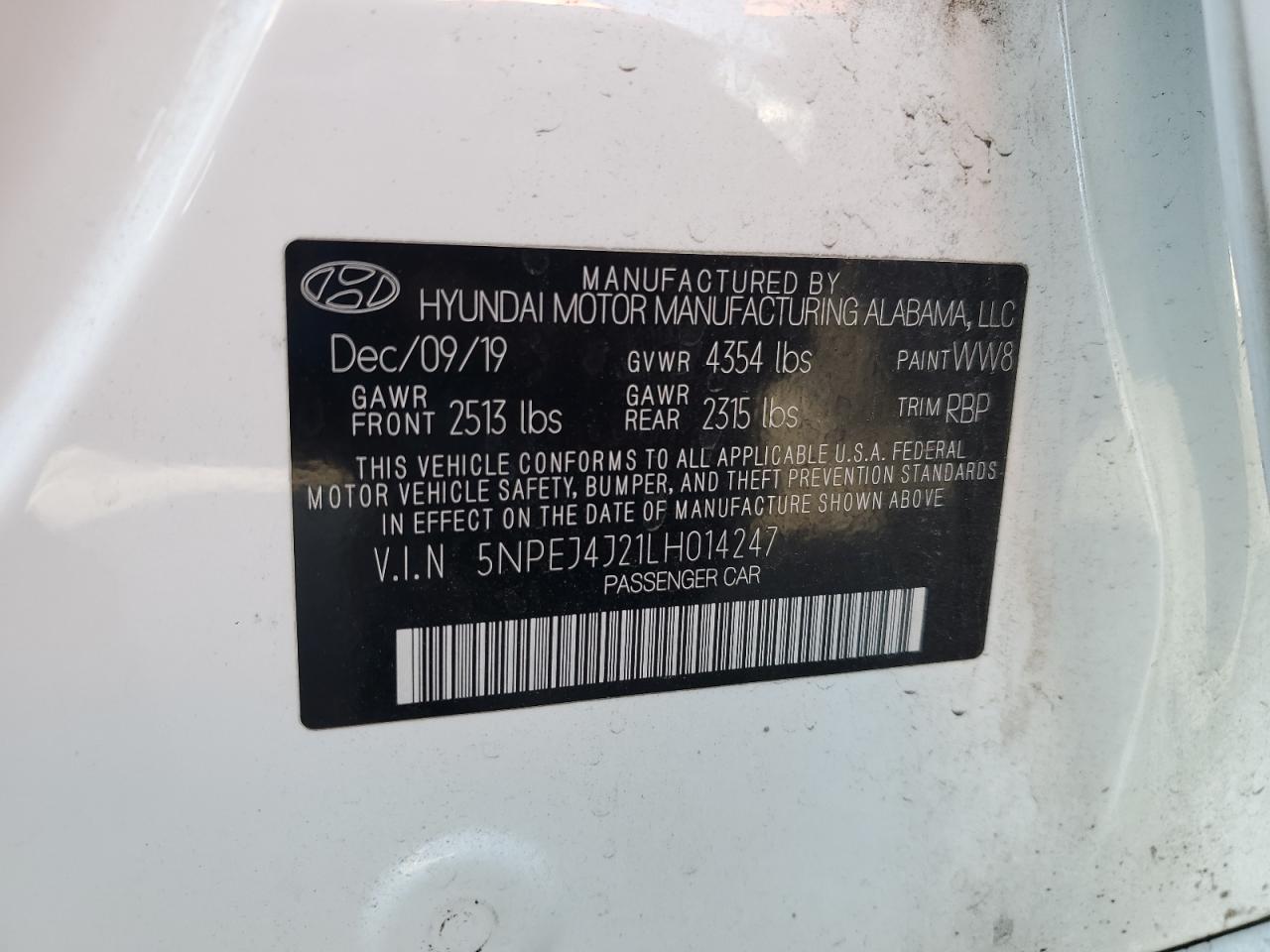 2020 Hyundai Sonata Sel Plus VIN: 5NPEJ4J21LH014247 Lot: 63838205
