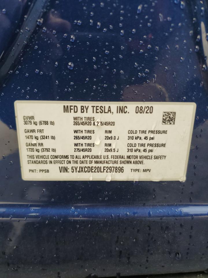 2020 Tesla Model X VIN: 5YJXCDE20LF297896 Lot: 64361025
