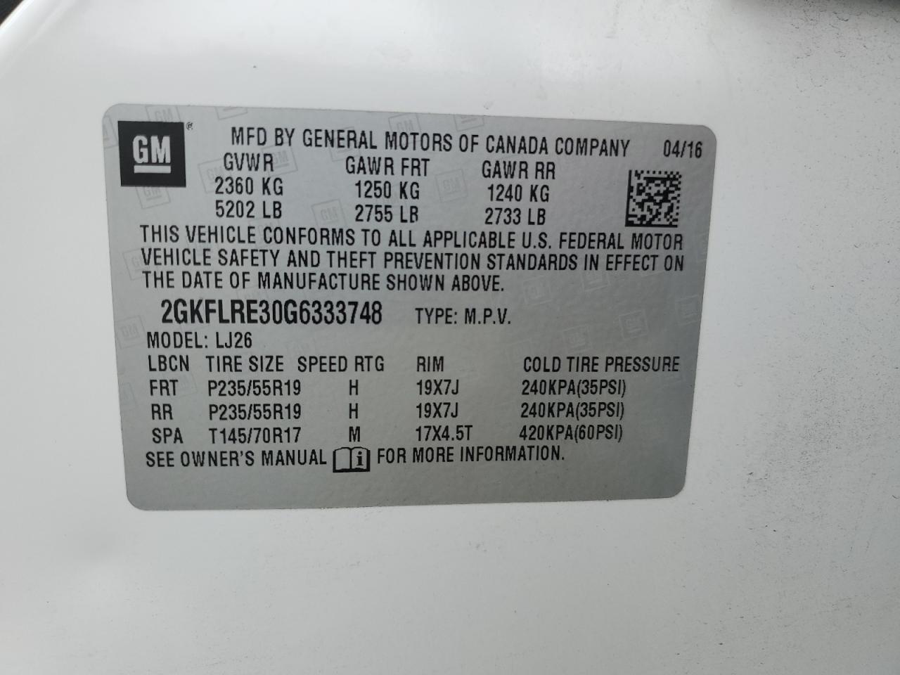 2016 GMC Terrain Denali VIN: 2GKFLRE30G6333748 Lot: 65231495
