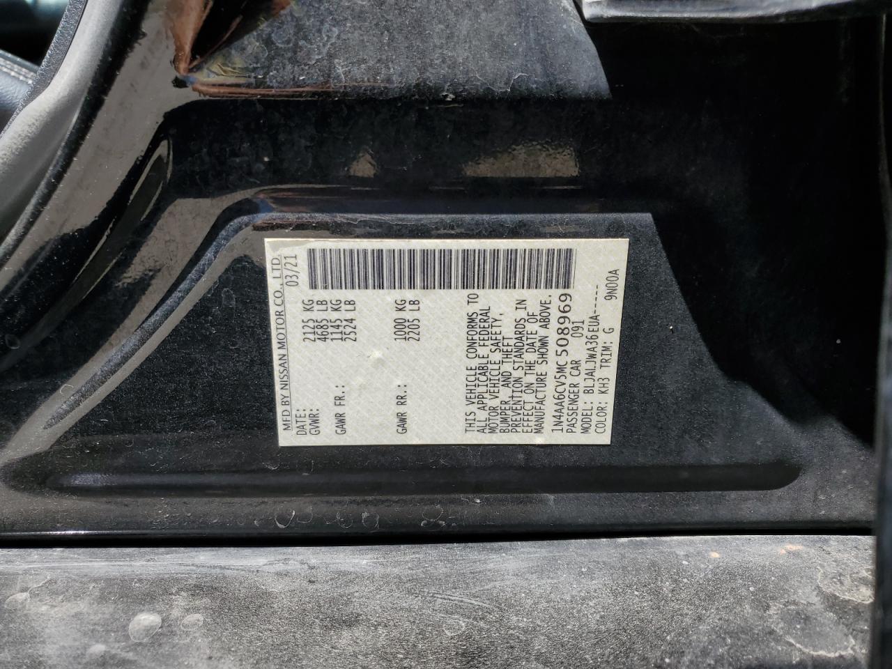 2021 Nissan Maxima Sv VIN: 1N4AA6CV5MC508969 Lot: 64577915