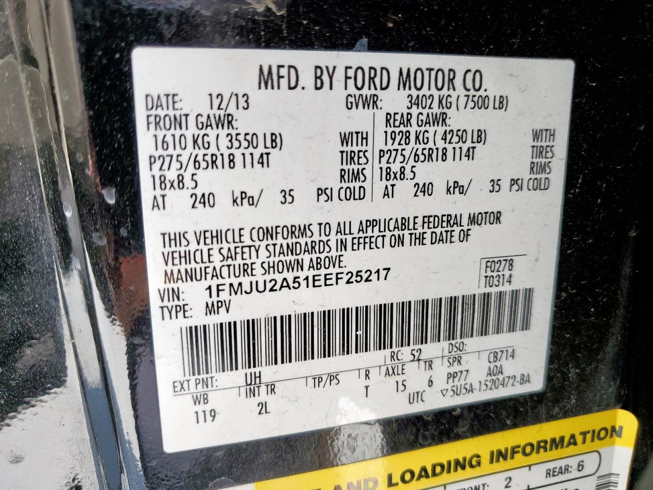 2014 Ford Expedition Limited VIN: 1FMJU2A51EEF25217 Lot: 65161945