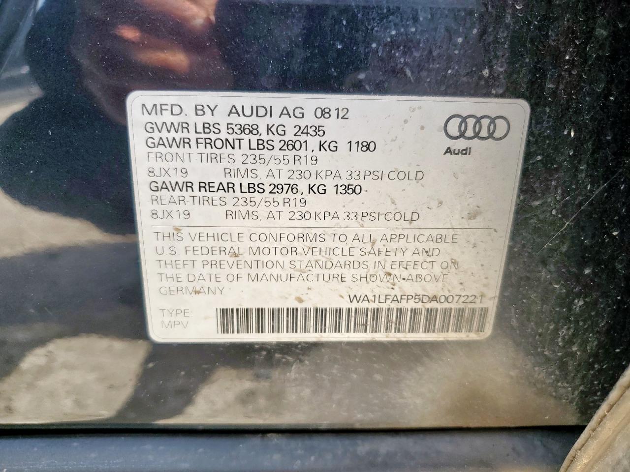 2013 Audi Q5 Premium Plus VIN: WA1LFAFP5DA007221 Lot: 62141985