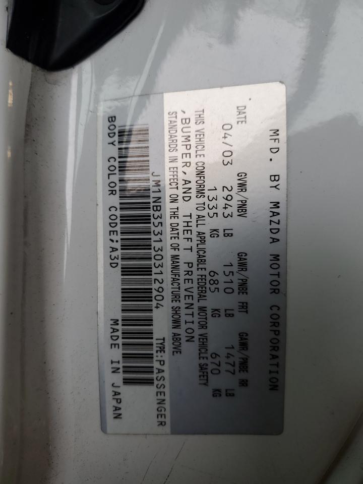 2003 Mazda Mx-5 Miata Base VIN: JM1NB353130312904 Lot: 64829985