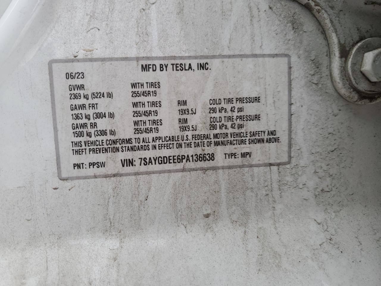 2023 Tesla Model Y VIN: 7SAYGDEE6PA136638 Lot: 65933455