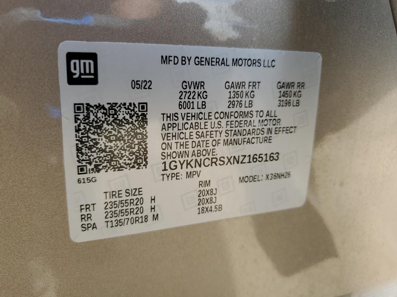 2022 Cadillac Xt5 Premium Luxury VIN: 1GYKNCRSXNZ165163 Lot: 64097625