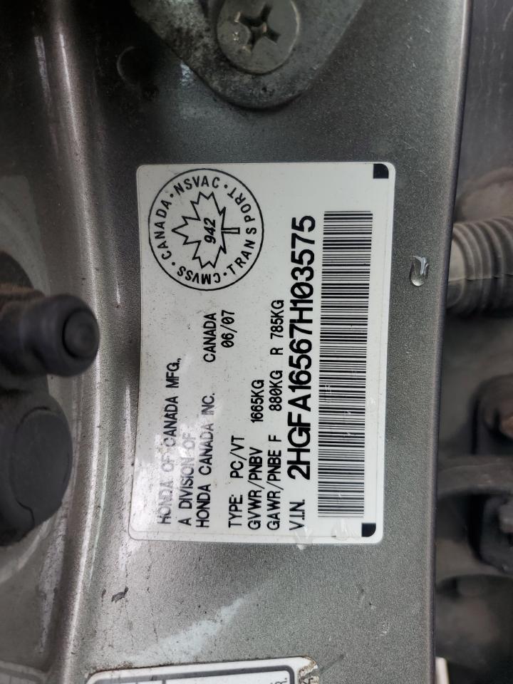 2007 Honda Civic Lx VIN: 2HGFA16567H103575 Lot: 65042205