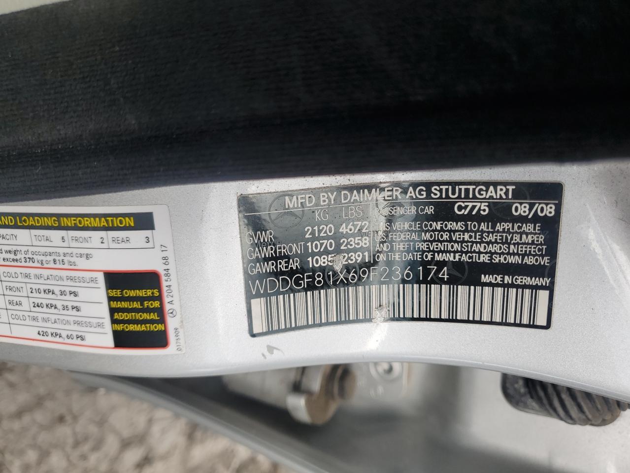 2009 Mercedes-Benz C 300 4Matic VIN: WDDGF81X69F236174 Lot: 62450945
