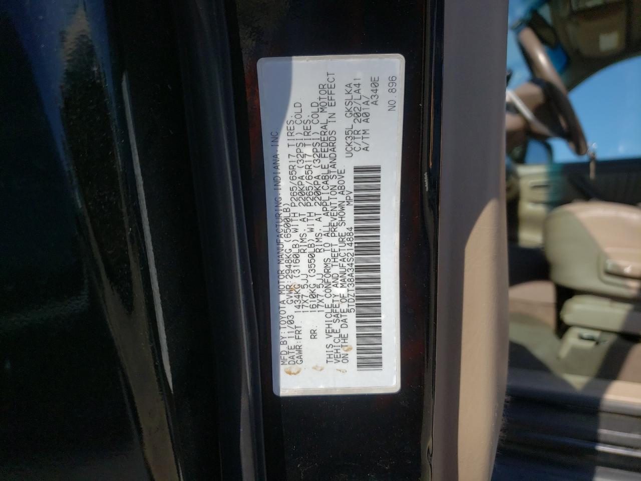 2004 Toyota Sequoia Limited VIN: 5TDZT38A34S214884 Lot: 64861755