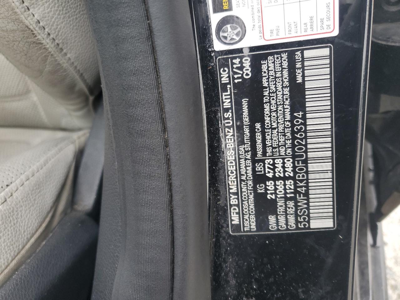 2015 Mercedes-Benz C 300 4Matic VIN: 55SWF4KB0FU026394 Lot: 63315925