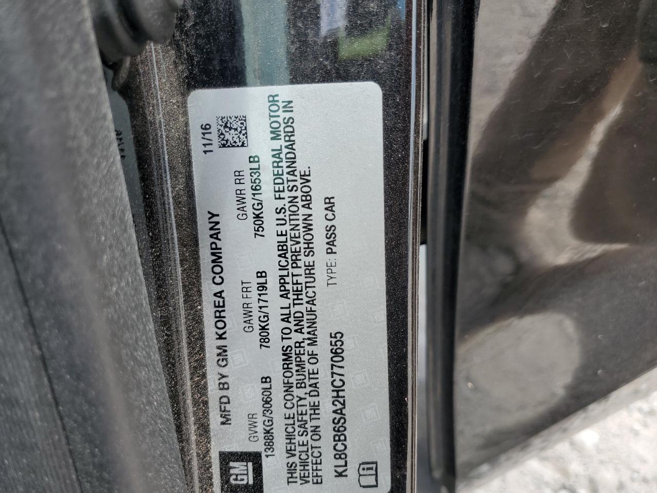 2017 Chevrolet Spark Ls VIN: KL8CB6SA2HC770655 Lot: 66719765