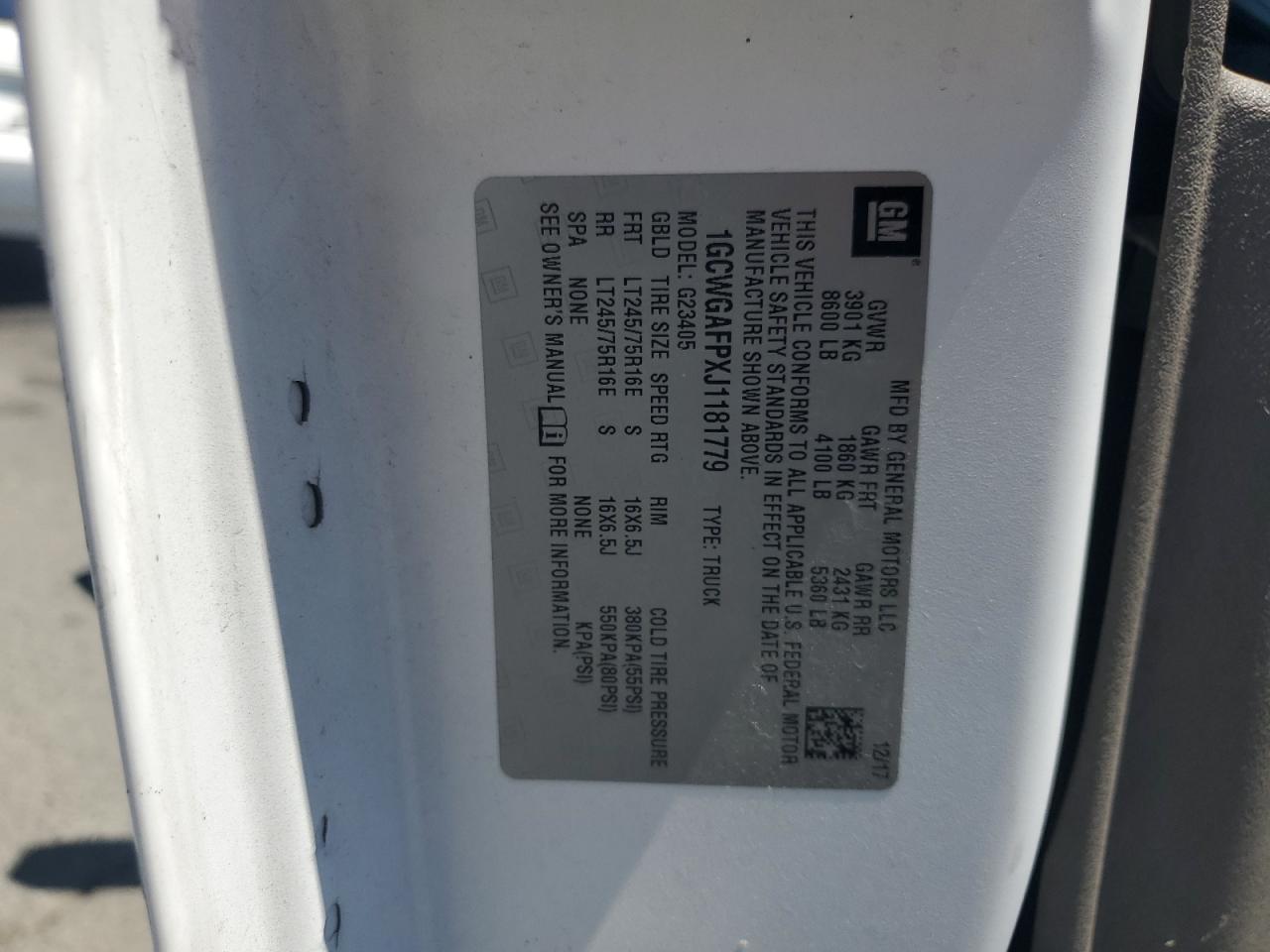2018 Chevrolet Express G2500 VIN: 1GCWGAFPXJ1181779 Lot: 65397645