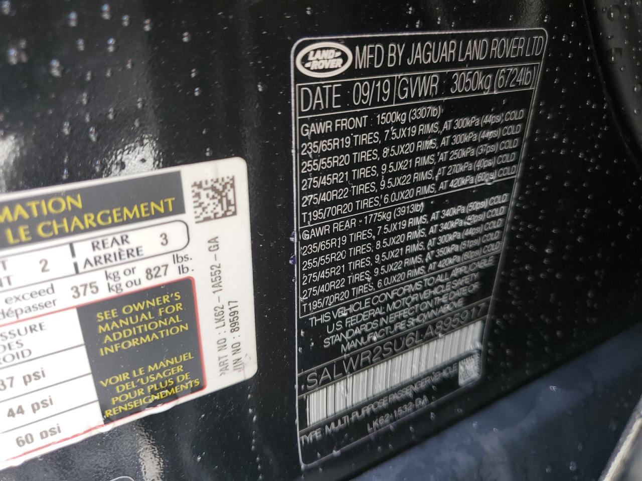 2020 Land Rover Range Rover Sport Hse VIN: SALWR2SU6LA895917 Lot: 64257545