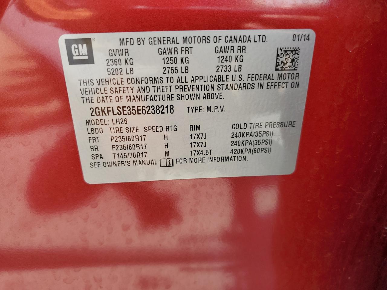2014 GMC Terrain Slt VIN: 2GKFLSE35E6238218 Lot: 63281105