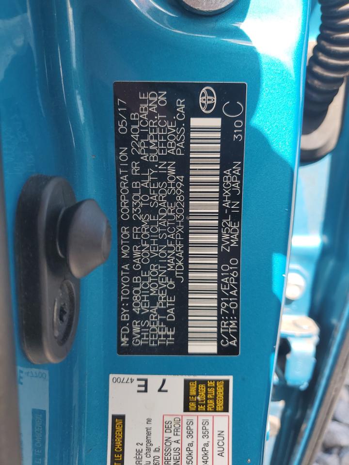 2017 Toyota Prius Prime VIN: JTDKARFPXH3028994 Lot: 64950065
