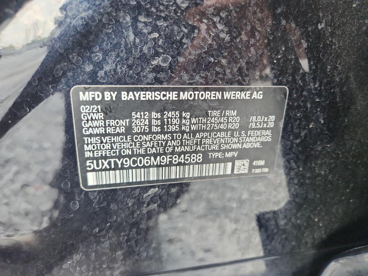 2021 BMW X3 xDrivem40I VIN: 5UXTY9C06M9F84588 Lot: 64753945