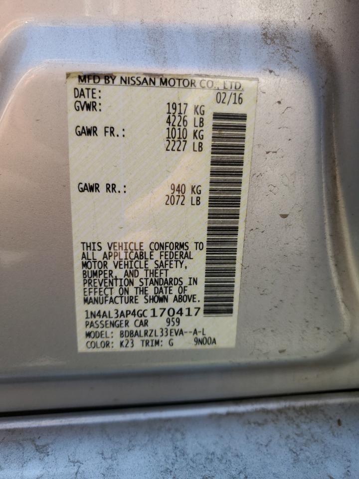 2016 Nissan Altima 2.5 VIN: 1N4AL3AP4GC170417 Lot: 66708285