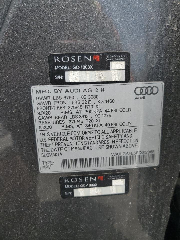 2015 Audi Q7 Premium Plus VIN: WA1LGAFE5FD012965 Lot: 63712265