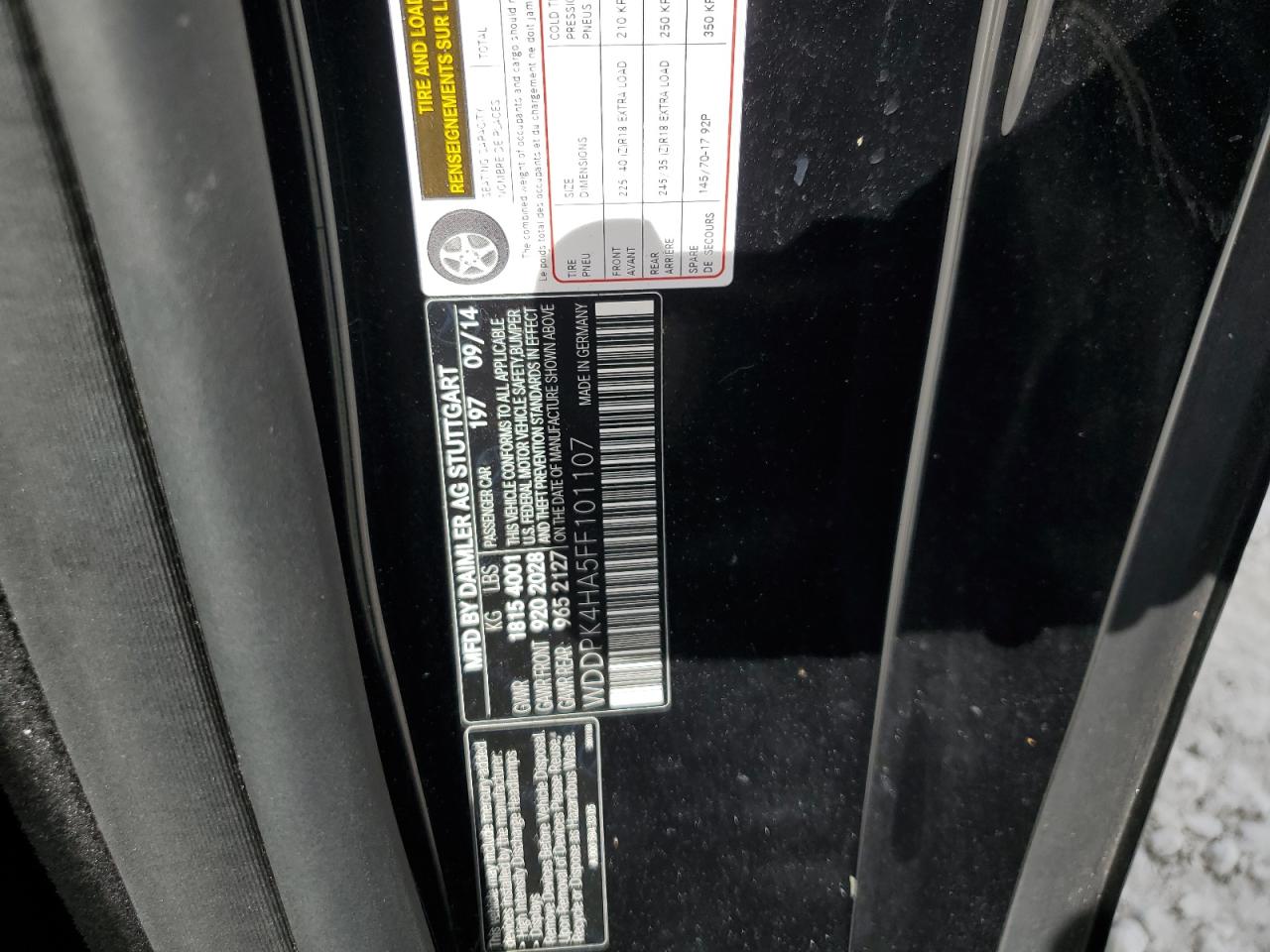 2015 Mercedes-Benz Slk 250 VIN: WDDPK4HA5FF101107 Lot: 64192005