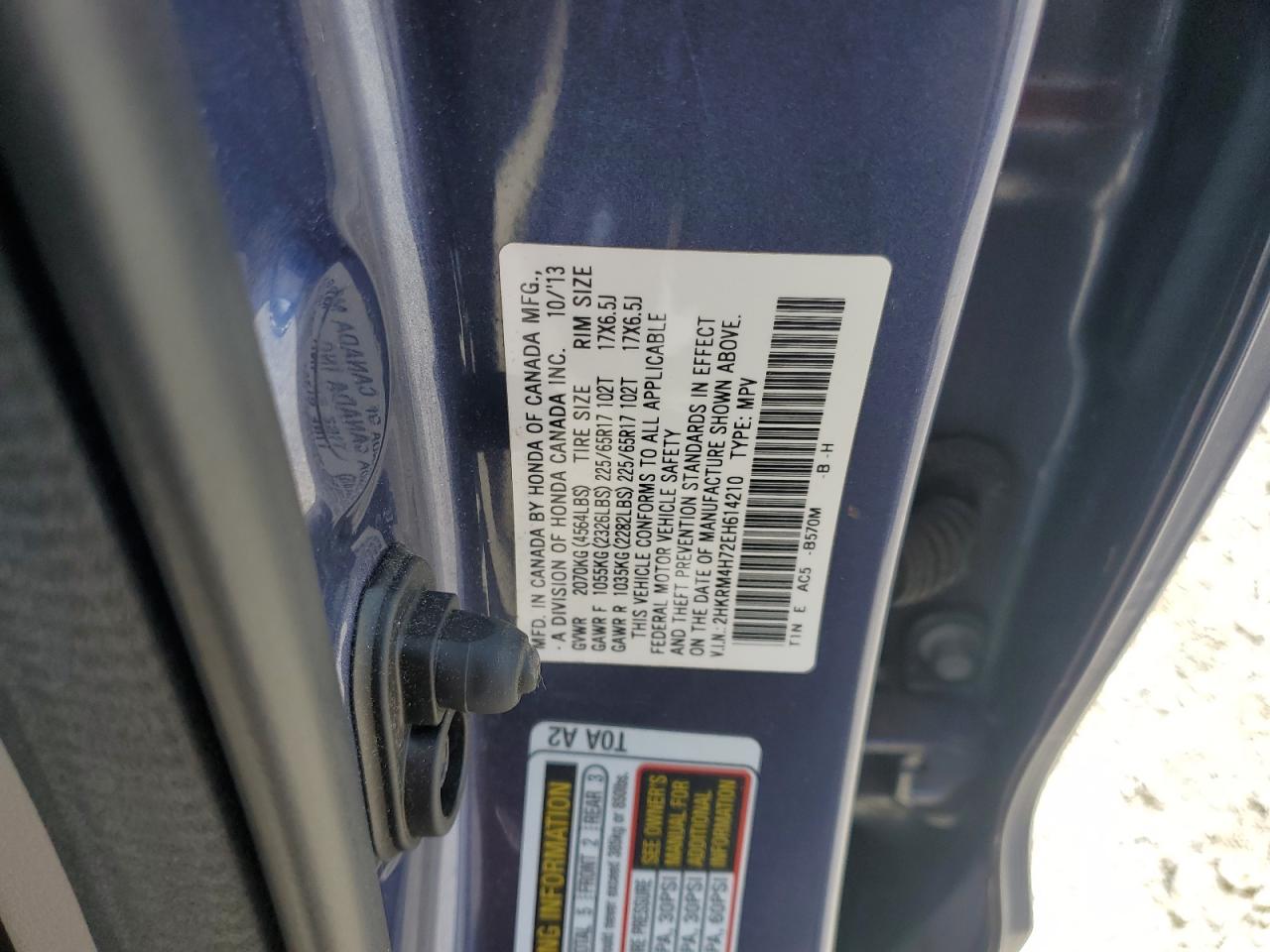2014 Honda Cr-V Exl VIN: 2HKRM4H72EH614210 Lot: 65591795