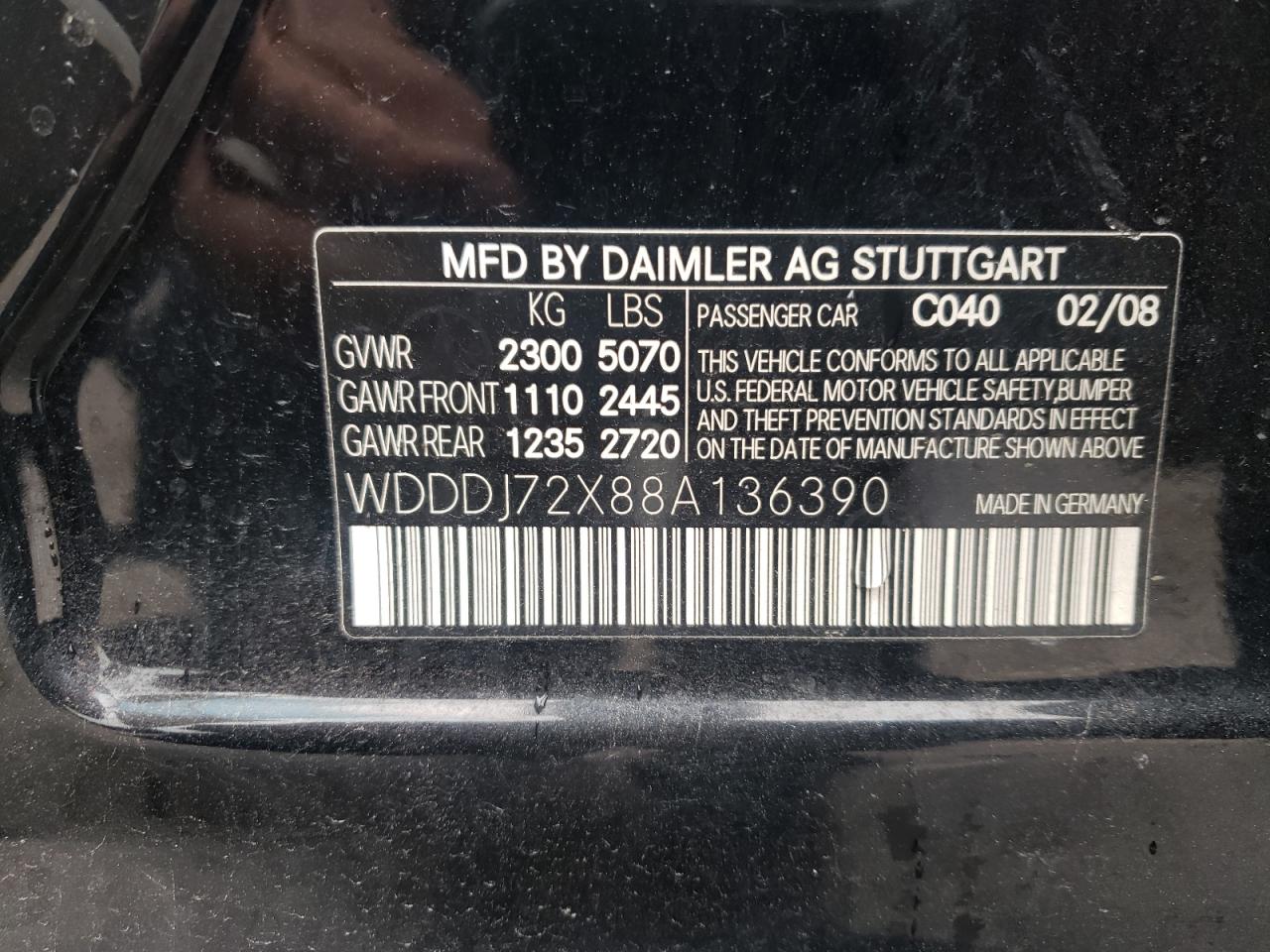 2008 Mercedes-Benz Cls 550 VIN: WDDDJ72X88A136390 Lot: 63763545