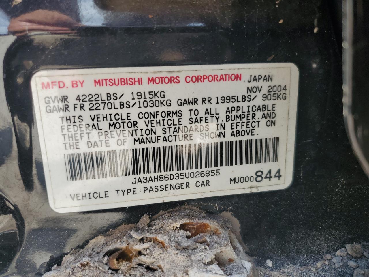 2005 Mitsubishi Lancer Evolution VIN: JA3AH86D35U026855 Lot: 63498425