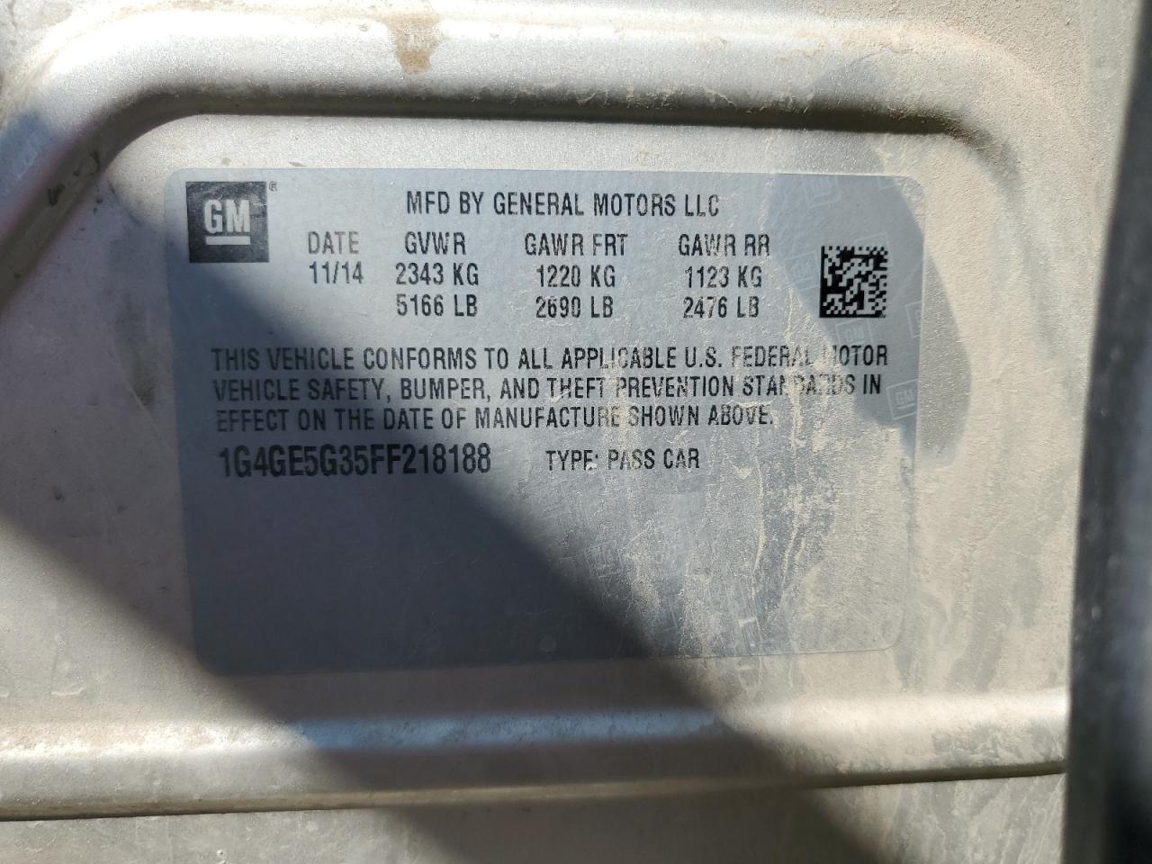 2015 Buick Lacrosse Premium VIN: 1G4GE5G35FF218188 Lot: 64780695