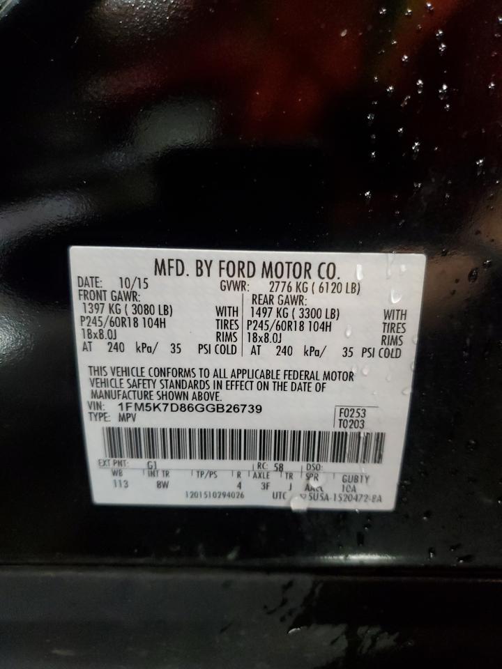2016 Ford Explorer Xlt VIN: 1FM5K7D86GGB26739 Lot: 65028415