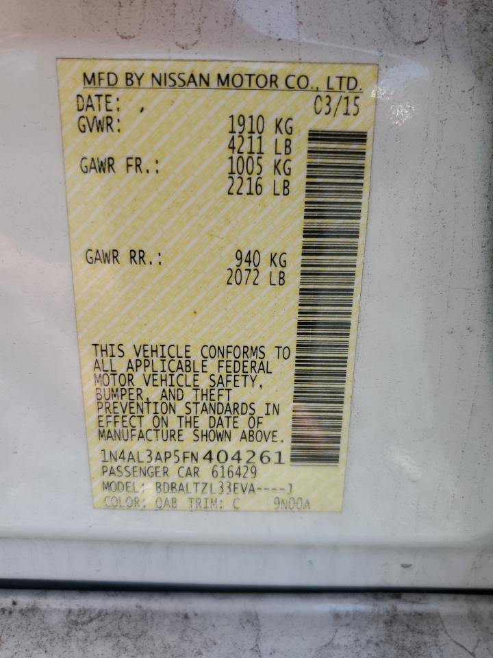 2015 Nissan Altima 2.5 VIN: 1N4AL3AP5FN404261 Lot: 62309335